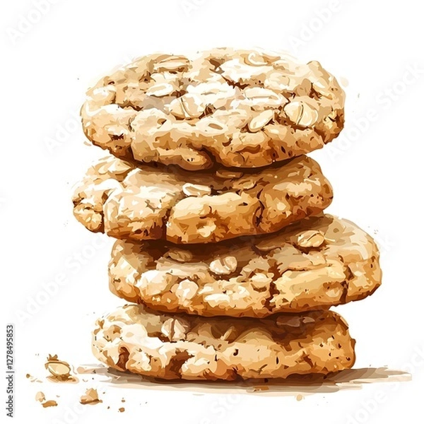 Fototapeta Stack of Delicious Oatmeal Cookies with Crumbs