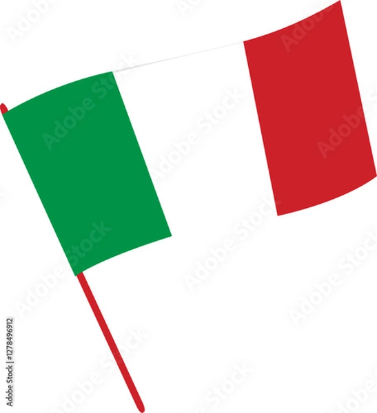 Fototapeta The national flag of Italy on a flagpole. Vector illustration with transparent background.	