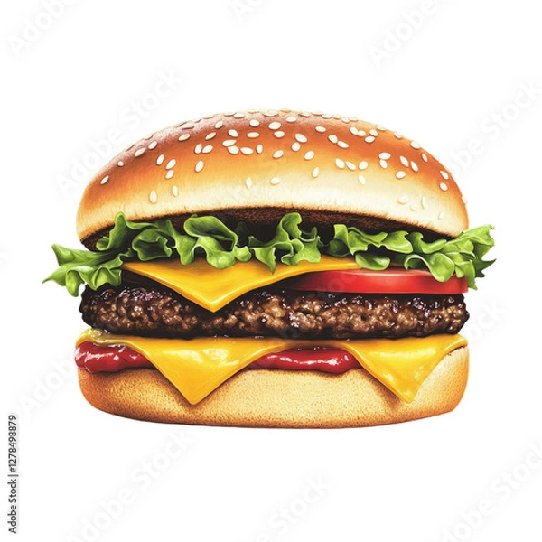 Fototapeta A fast food hamburger, isolated on a Transparent background.