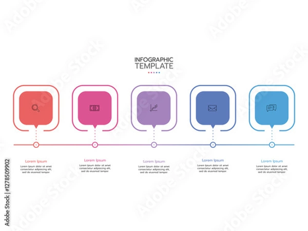 Obraz Infographic template. A concept with 5 rectangular or 5 steps including marketing icons and sample text.