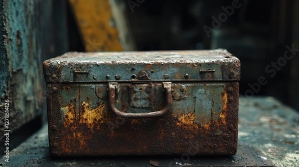 Fototapeta Rusty box, warehouse, dark, forgotten, memory