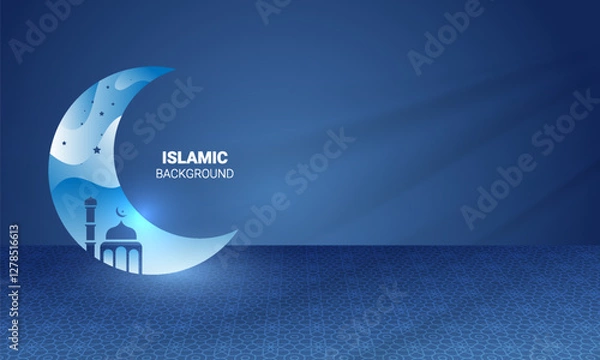 Fototapeta Islamic decoration background with crescent moon creative style. Abstract luxury islamic elements background