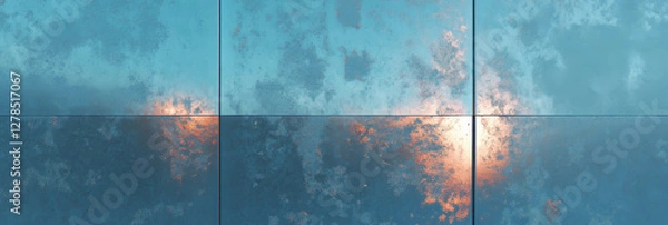 Fototapeta Sapphire and silver metallic wall texture with reflective surface for modern design