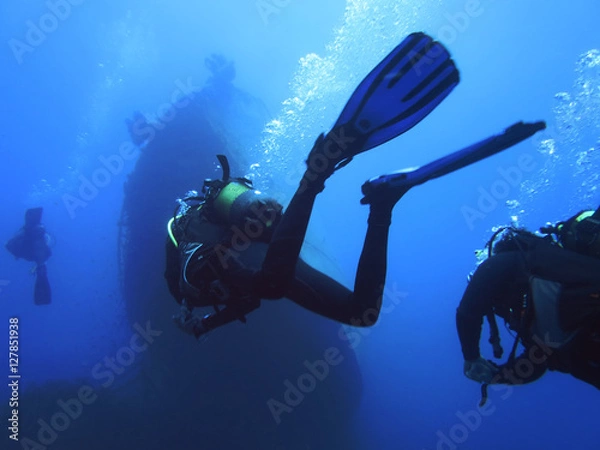Fototapeta Scuba diving. sunken ship