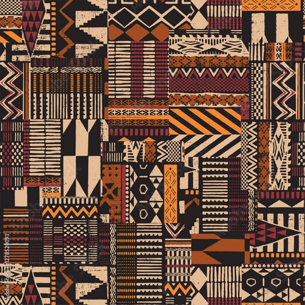 Fototapeta Traditional ethnic African fabric patchwork wallpaper abstract vector seamless pattern for fabric shirt carpet card cloth tablecloth pillow rug