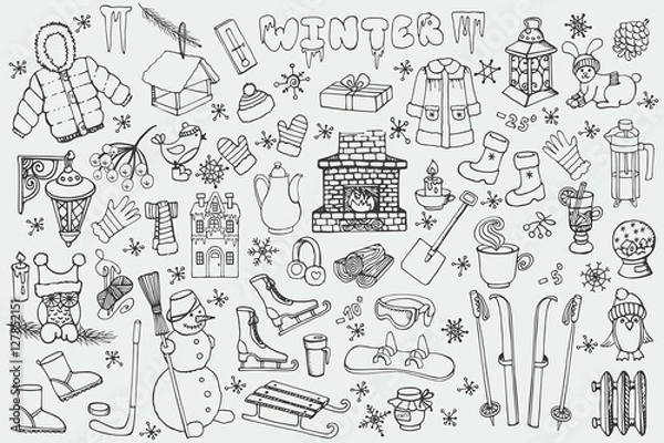 Obraz Winteer season.Doodle elements set.Linear