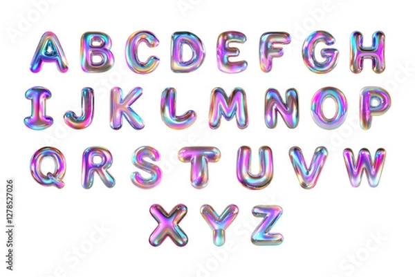 Fototapeta Rainbow Pearlescent Holographic Balloon Alphabet Letters with Glossy Pearl Effect