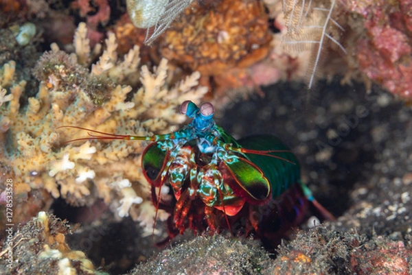Fototapeta Peacock-, harlequin-, painted- or clown mantis shrimp, Odontodactylus scyllarus