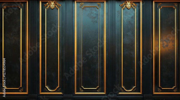 Fototapeta Elegant interior design with gold molding panels on wall for luxurious and sophisticated spaces