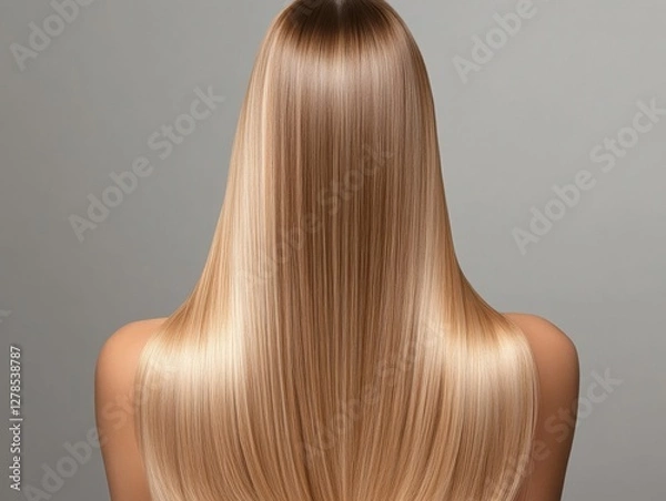 Obraz Silky smooth long blonde hair styled elegantly against a neutral background highlighting shine and texture