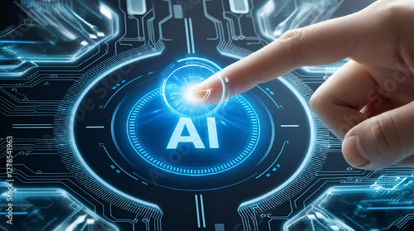 Fototapeta High-Tech Digital UI: AI Innovation, Data Processing & Touchscreen Display