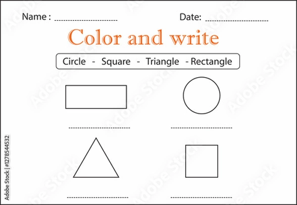 Fototapeta Color and write worksheet for kids. Educational game for kids.
