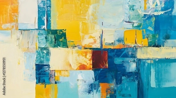 Obraz An abstract painting with bold, colorful blocks of color arranged in an interlocking pattern

