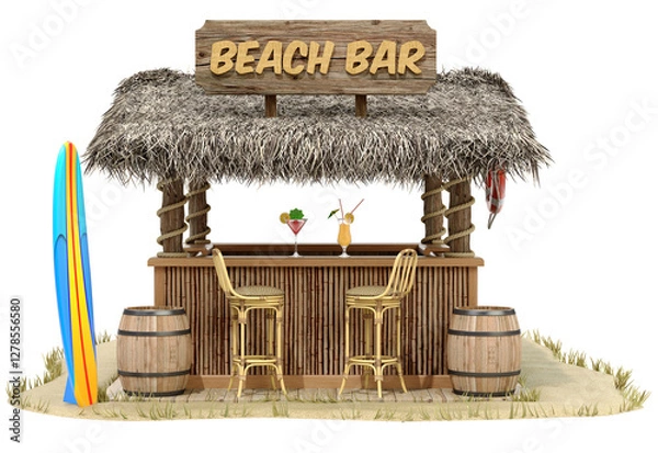 Fototapeta Beach bar in front view isolated on transparent background - 3d PNG illustration
