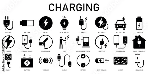 Fototapeta Set of Charging Icons or symbols Vector fully editable file
