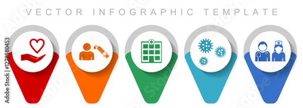 Obraz Medical pointer collection, miscellaneous icons such as doctor, nurse, hospital, help and flu, flat design vector infographic template in eps 10
