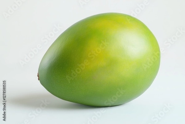 Obraz A Single Green Mango Rests on White Background