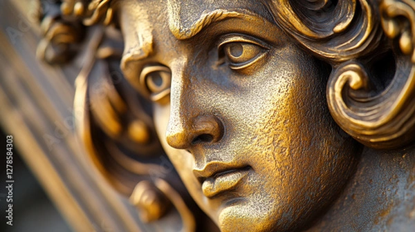 Fototapeta An Exquisite Close-Up Image of a Bronze Statue Depicting a Graceful Woman in a Serene Pose Surrounded by Delicate Textures and Intricate Details