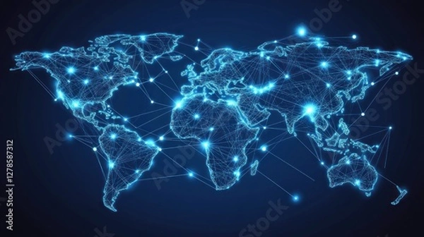 Fototapeta Global network connection, world map.