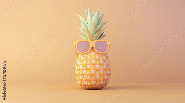 Obraz picnic conpect, pineapple wearing sunglasses against soft background, exuding fun vibe