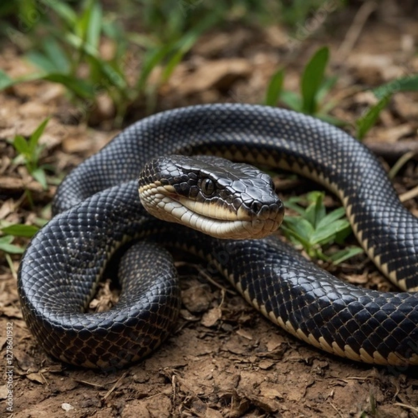 Fototapeta A king cobra snake in striking pose, high detail, transparent background.