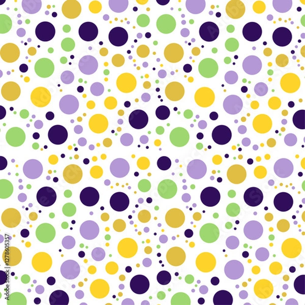 Fototapeta Mardi Gras seamless dot pattern. Vector illustration of Mardi Gras colors.