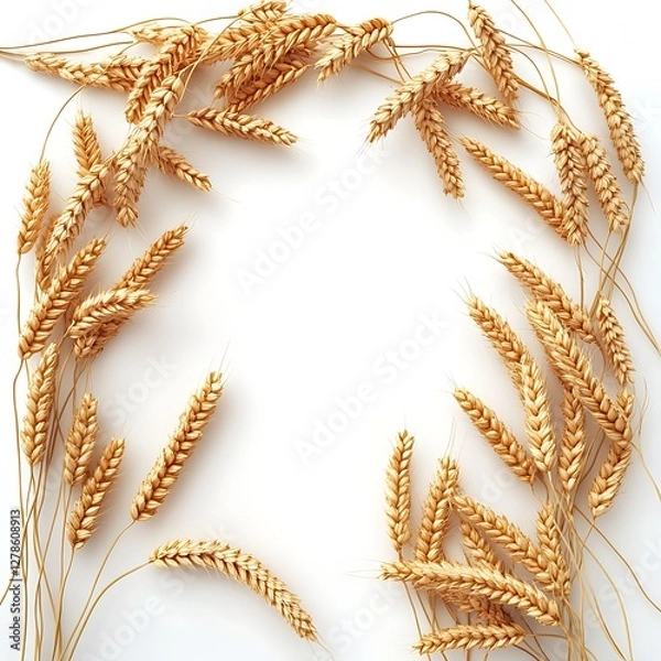 Obraz Wheat Ears Frame on White Background
