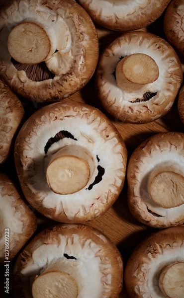 Fototapeta Top view of some loose chestnut mushrooms.