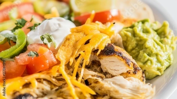 Fototapeta Scrumptious Grilled Chicken Taco Fiesta with Creamy Toppings