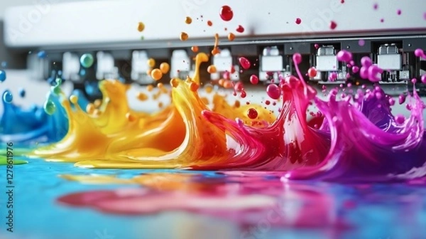 Obraz Colorful ink splashes from a printer.