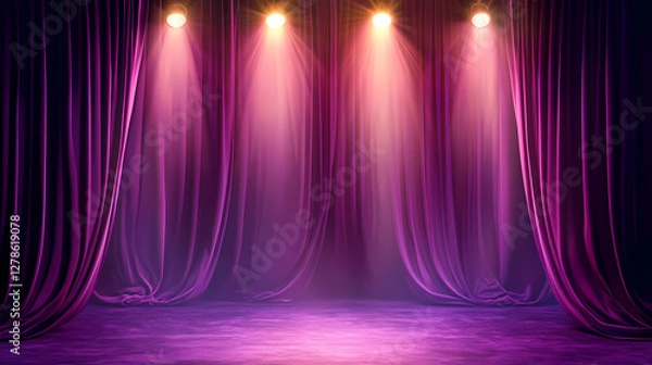 Obraz Purple Curtain with Three Spotlights