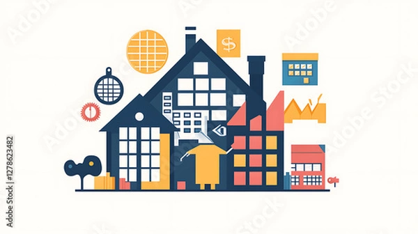 Fototapeta Abstract representation of tax deductions using geometric shapes and financial icons. 