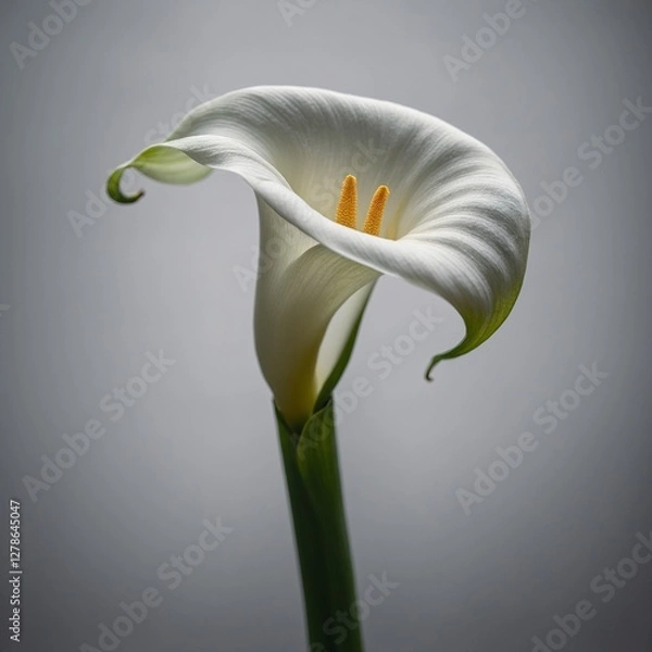 Obraz A single elegant white calla lily with its smooth petals curling into a perfect spiral, transparent background.