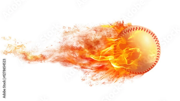 Obraz Burning baseball ball flying with flames isolated on white and transparent background, cut out png