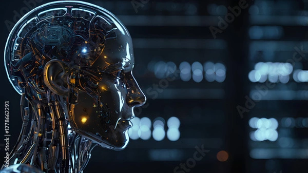 Fototapeta Robot with Illuminated Lights background soft lighting, Artificial intelligence technology 