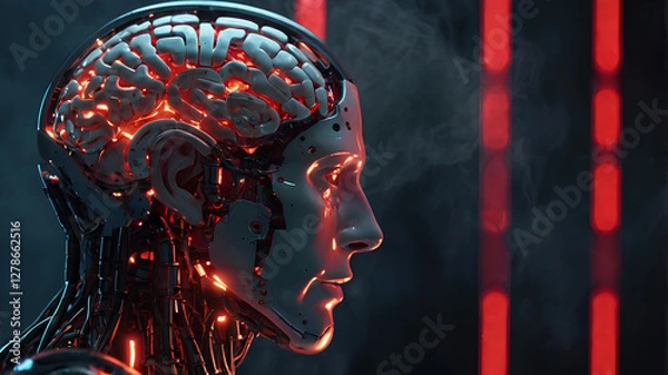 Fototapeta Robot with Illuminated Lights background soft lighting, Artificial intelligence technology 