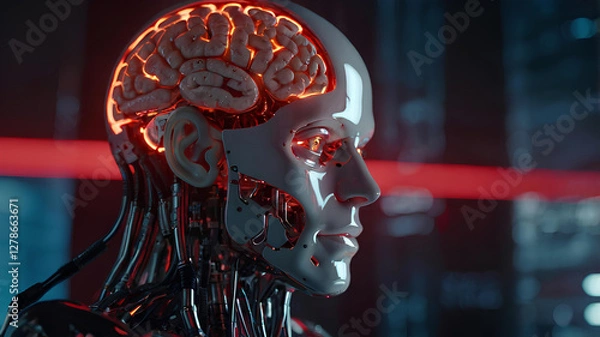 Fototapeta Robot with Illuminated Lights background soft lighting, Artificial intelligence technology 