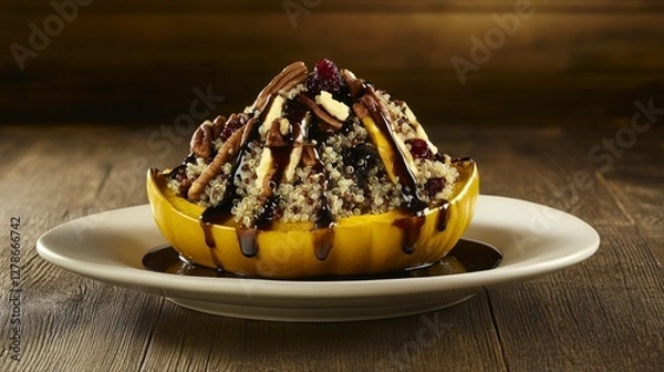 Fototapeta Gourmet Quinoa Stuffed Squash with Chocolate Glaze: A Fall Feast