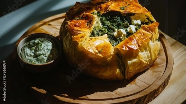 Fototapeta Scrumptious Spinach and Feta Phyllo Pie - A Culinary Delight