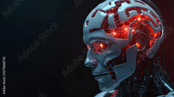 Fototapeta Robot with Illuminated Lights background soft lighting, Artificial intelligence technology 