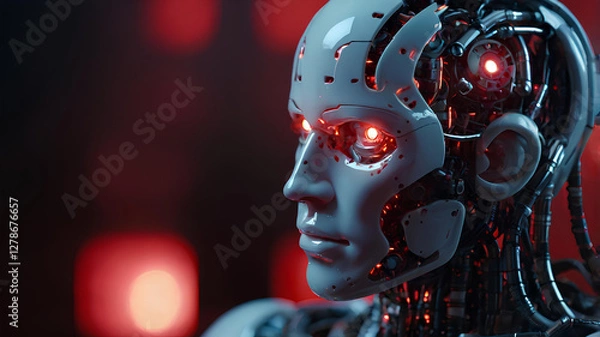 Fototapeta Robot with Illuminated Lights background soft lighting, Artificial intelligence technology 