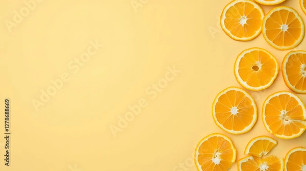 Fototapeta Vibrant, Juicy Orange Halves Freshly Sliced and Arranged Neatly on a Bright, Light Background to Highlight Their Freshness and Natural Appeal