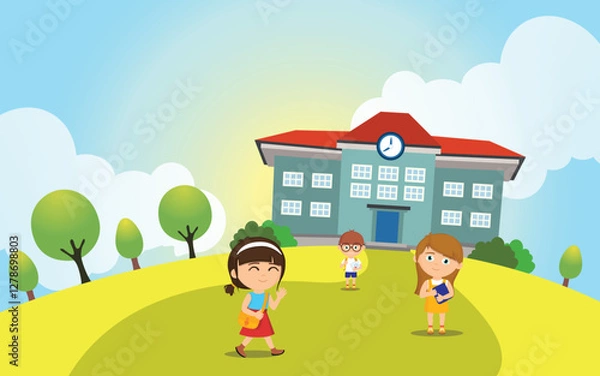 Fototapeta Kids are going back to school. first day at school, vector file