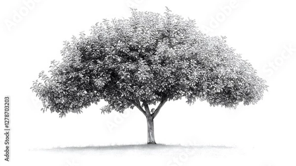 Fototapeta A black and white drawing of a large tree centered on a white background