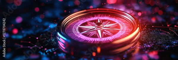 Obraz vibrant digital compass surrounded by glowing particles and abstract technology elements, symbolizing direction and navigation in modern context
