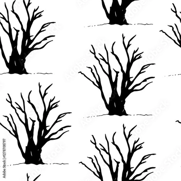 Fototapeta Trees vector seamless illustration, hand drawn background