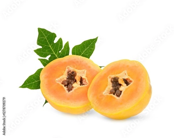 Fototapeta ripe papaya fruit with seeds isolated on white background. full depth of field