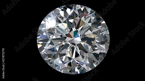 Fototapeta 黒い背景にカットされた１粒のダイヤモンドが有り、トップアングルから撮影