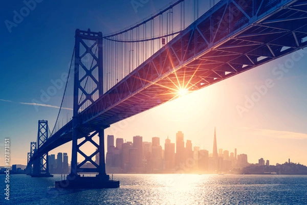 Obraz Widok retro panoramę San Francisco. Duch Ameryki - motyw Kalifornii. Tło USA.