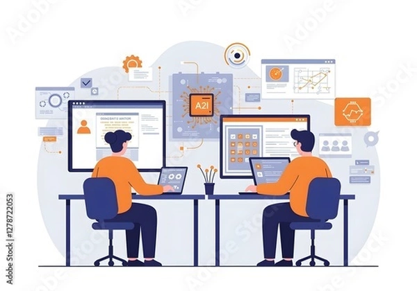 Fototapeta AI Developers Collaborating on Software Project